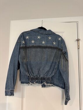 Denim Jean Jacket with Star Embellishments - Blue